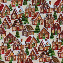 Tissu Noël motifs chalets...